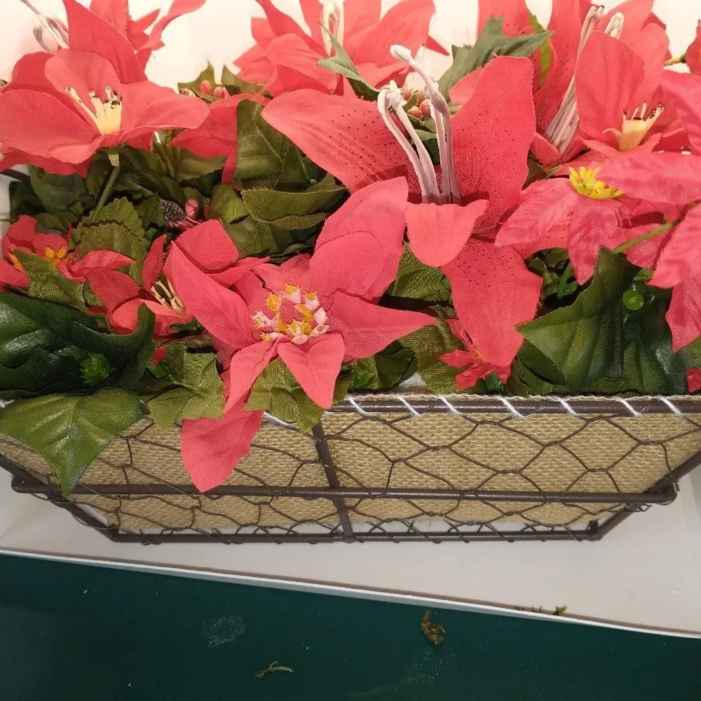 Hand Crafted Floral Table Centerpiece Winter Red Poinsettia Flower